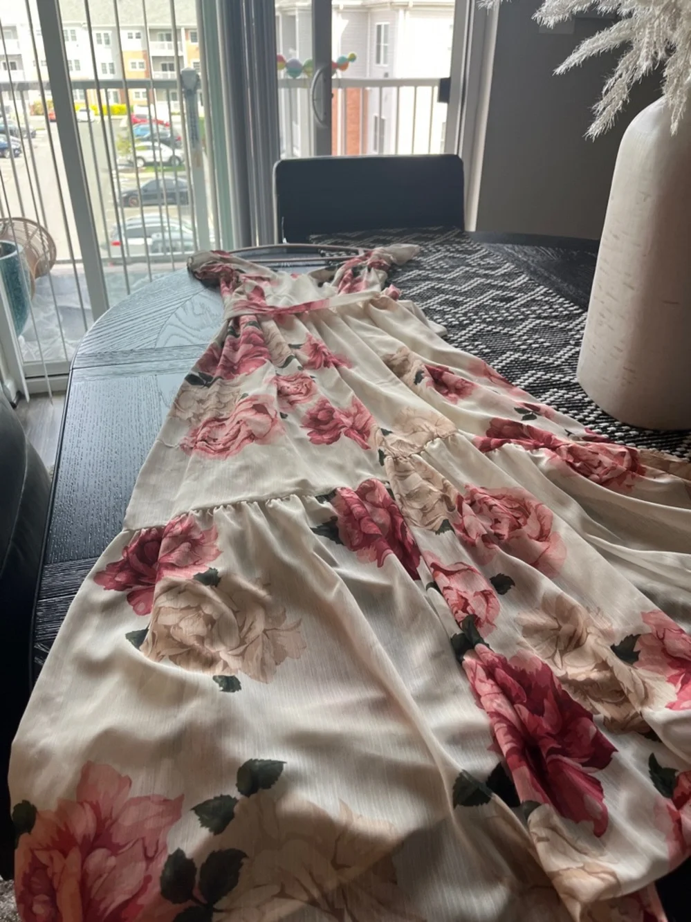 Premier Amour Floral Maxi Dress in Ivory and Pink Cottagecore Feminine SZ 6‎